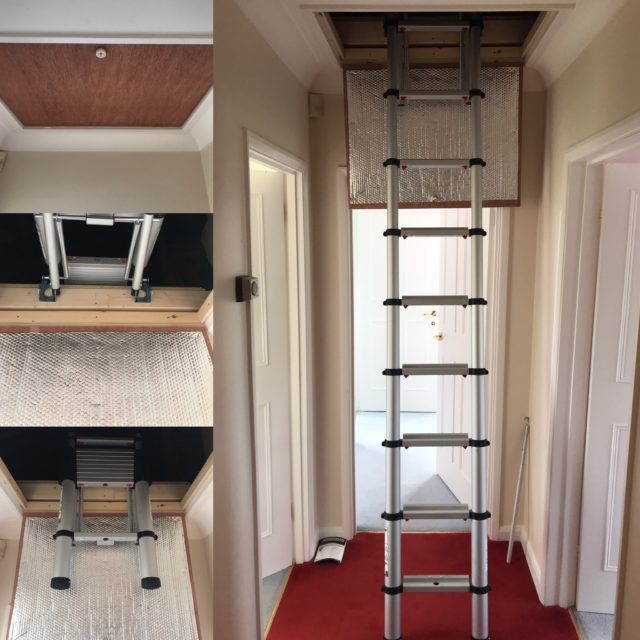 Telescopic ladder with plywood hatch in Hampshire